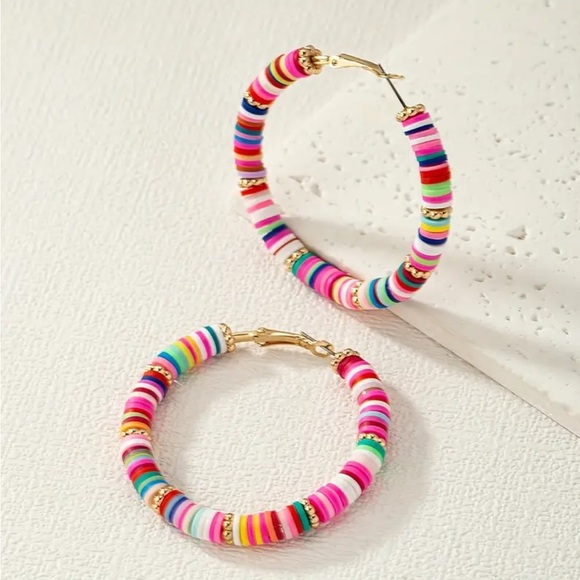 Bright Multi Colored Hoop Earrings - Picture 2 of 4